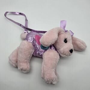 Poochie & Co Pink Poodle Plush Purse Purple Sequin Girls Shoulder Bag 10”